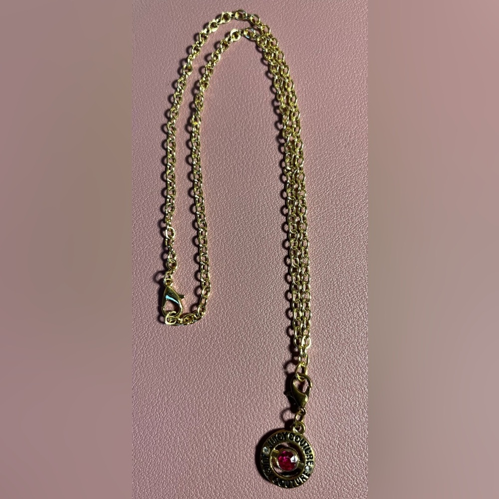 Juicy Couture Gold Necklace with Pink Rhinestone Pendant